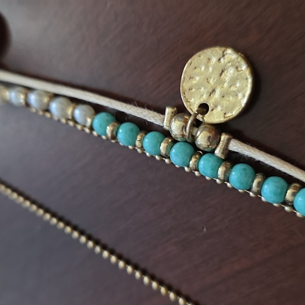 Layered Gold and Turquoise Boho Handmade Necklace - Picture 5 of 5